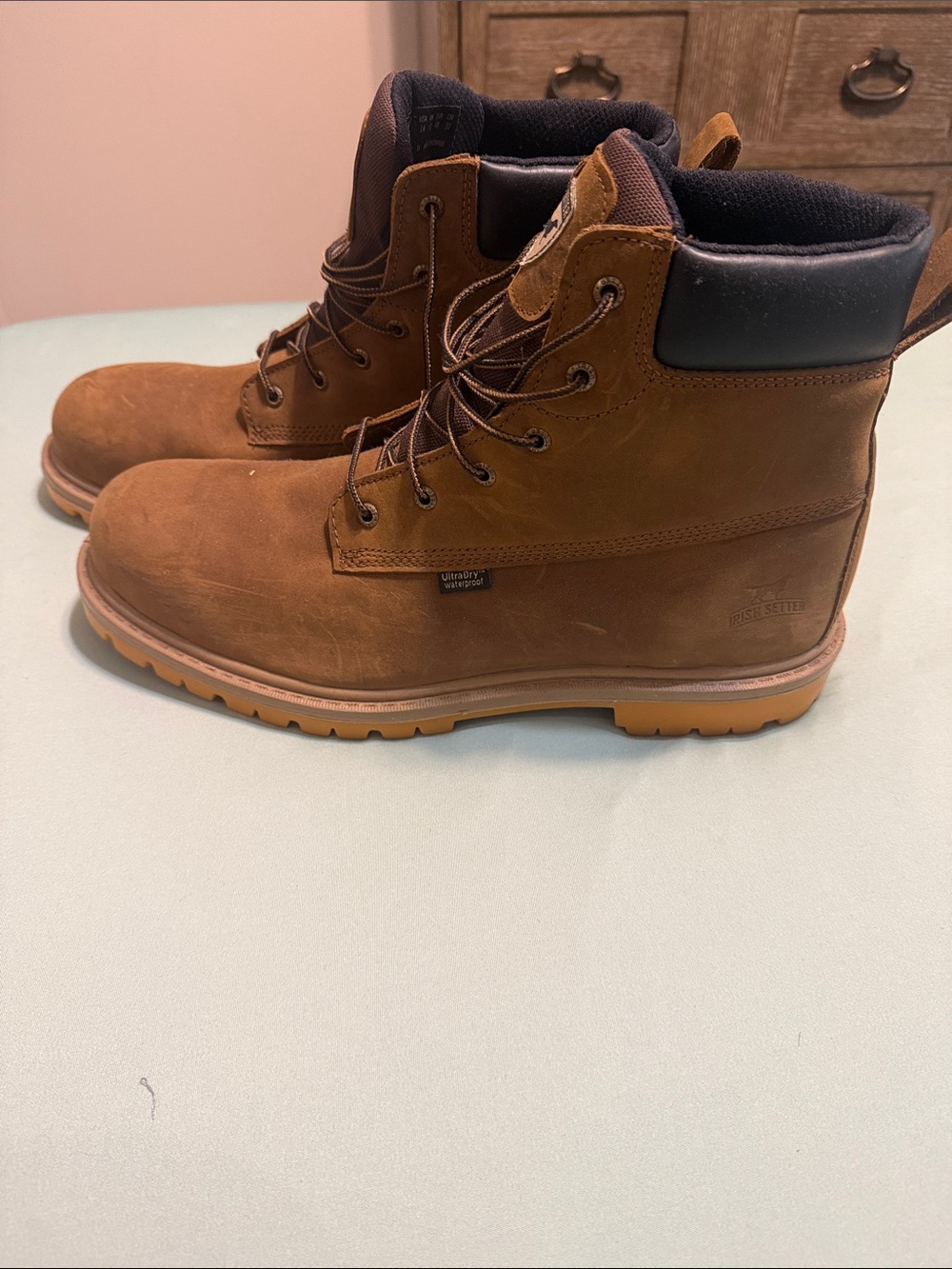 Irish Setter Brown Leather Lace-Up Work Boots with Black Collar